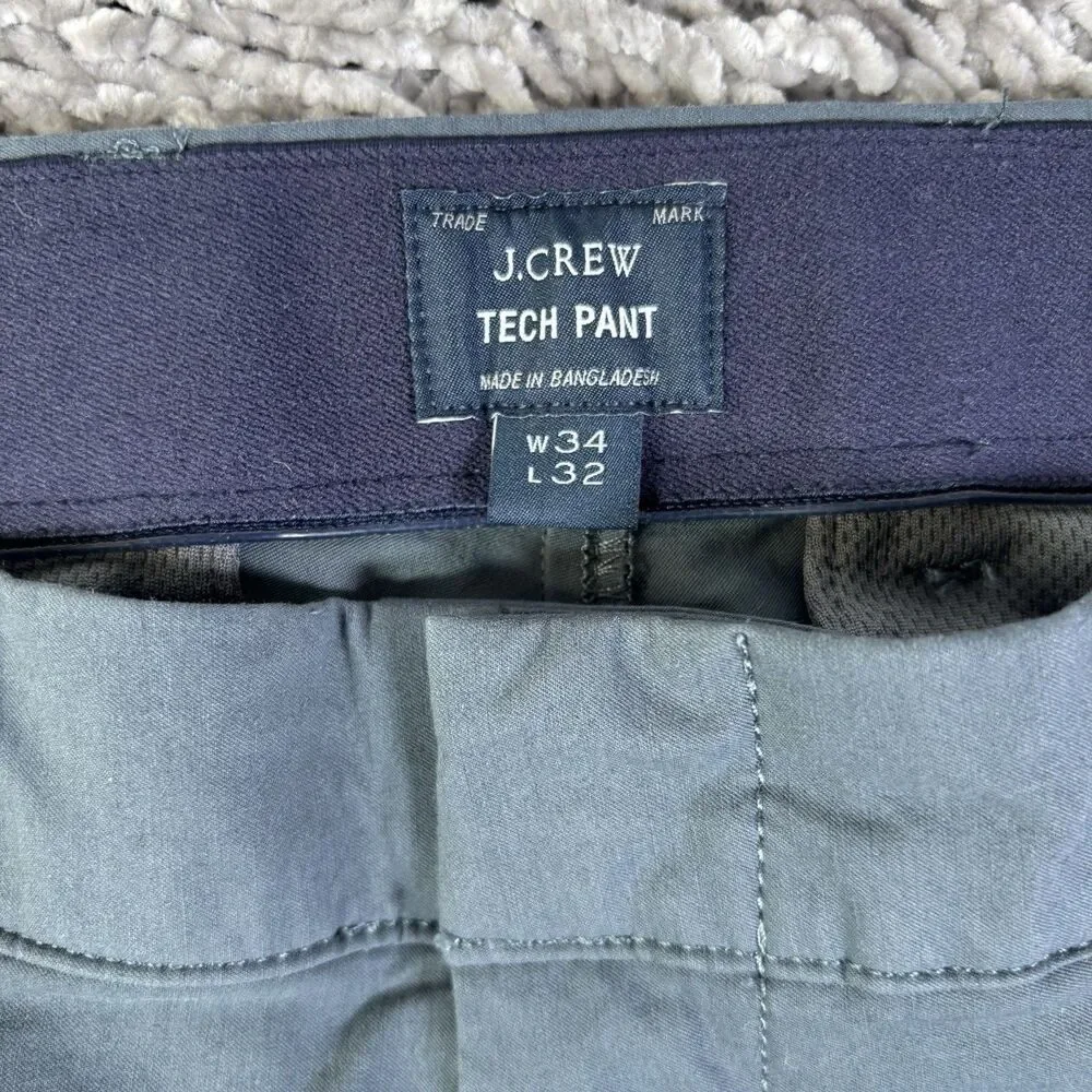 J Crew 484 Tech Pants Mens 34x32 Slim Blue Stretch Performance Golf Preppy Work